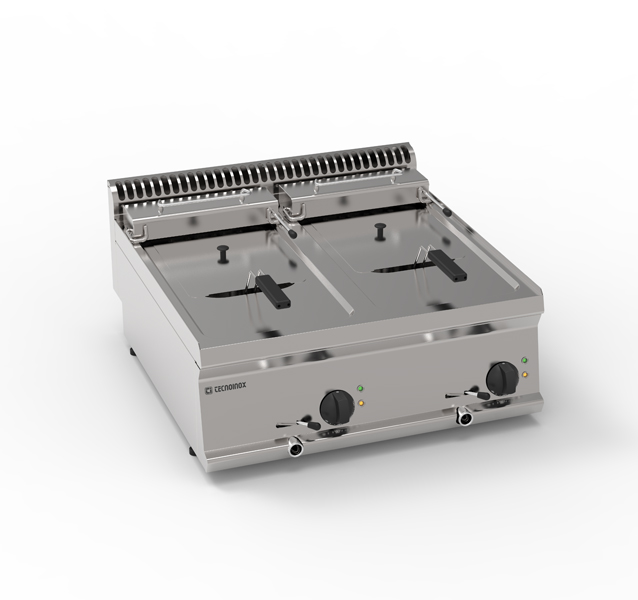 Friteuză electrică cu două cuve de 8+8L, cu schimbătoare de căldură în cuvă (versiune de banc)