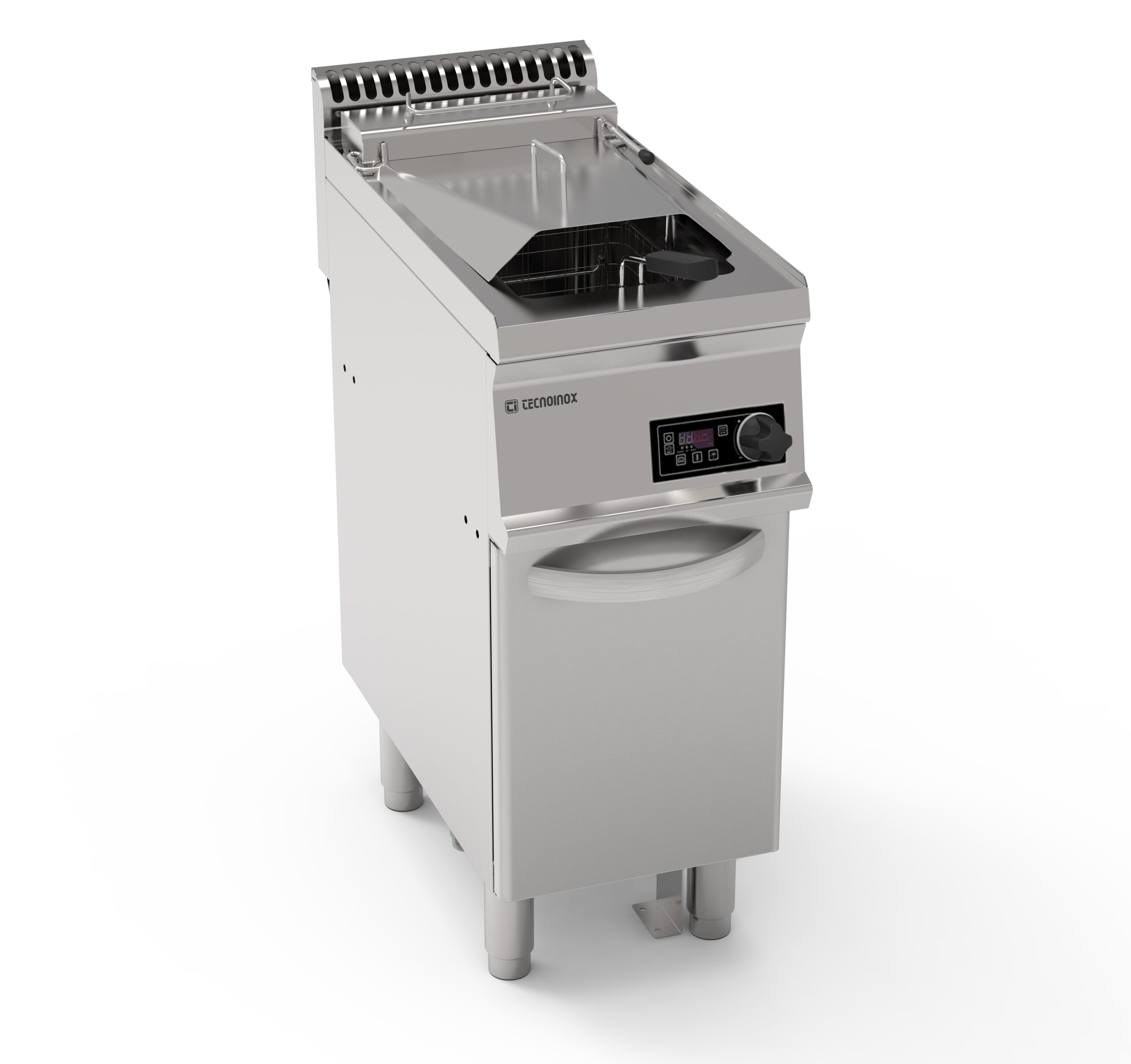Friteuză electrică cu o singură cuvă de 14L, cu elemente de încălzire rabatabile și control electronic pe dulap închis