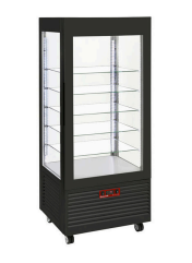Vitrină 4 fețe temperatură pozitivă, 5 rafturi din sticlă, ventilată, 480 Lit, NEGRU