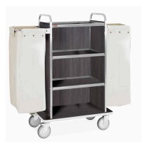 Cărucior din inox pentru lenjerie - 4 niveluri - Stejar închis