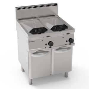 Friteuză pe gaz cu două cuve 8+8L și schimbătoare de căldură în cuvă