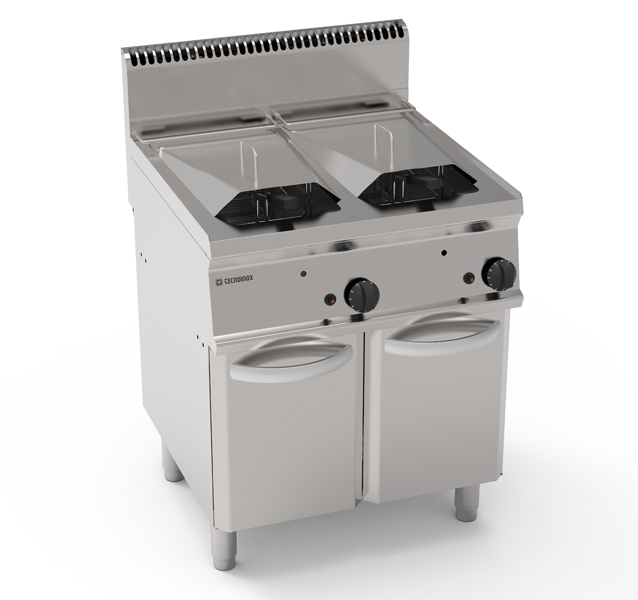 Friteuză pe gaz cu două cuve 8+8L și schimbătoare de căldură în cuvă