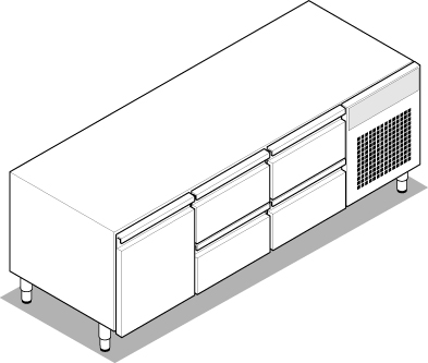 Bază refrigerată TECNO74 (GN1/1) - 1 ușă - 4 sertare cu gaz R290