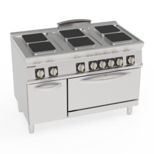 Aragaz electric cu 6 plite pătrate ermetice și cuptor electric static GN2/1