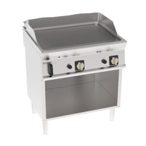 Grill pe gaz independent cu placă striată pe dulap deschis