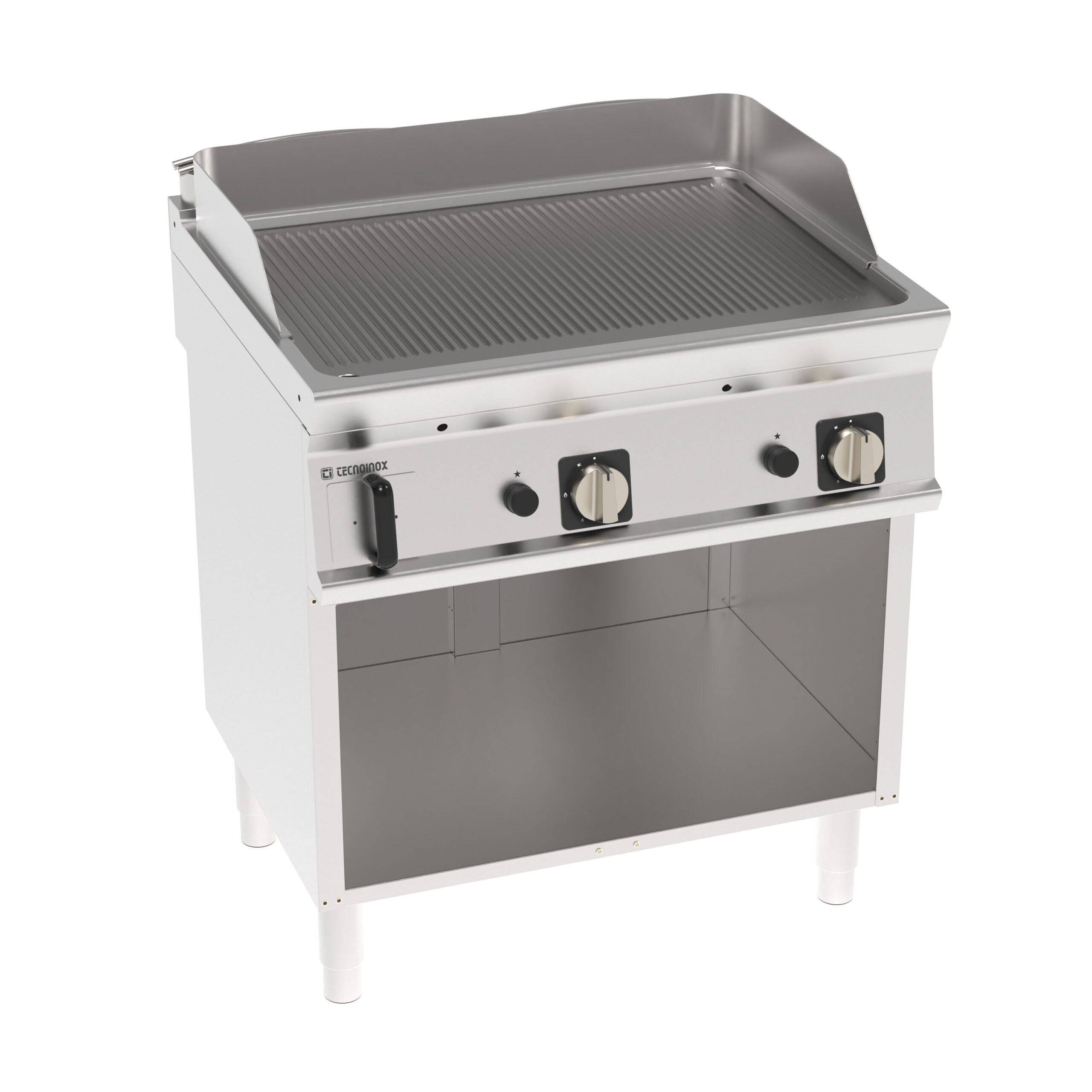 Grill pe gaz independent cu placă striată pe dulap deschis
