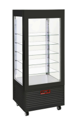 Vitrină 4 fețe T° negativă, 5 rafturi din sticlă, ventilată, 480 Lit, NEGRU
