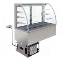 Vitrină frigorifică ventilată pe cuvă refrigerată - 3 rafturi, geam curb (Perdea)