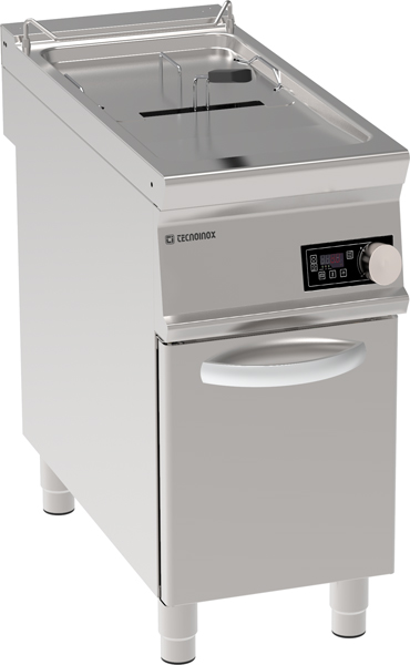 Friteuză electrică cu o cuvă de 21L, control electronic și elemente de încălzire rotative în cuvă, pe cabinet închis
