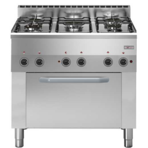Mașină de gătit pe gaz cu 5 arzătoare și cuptor electric cu convecție 4x GN 1/1