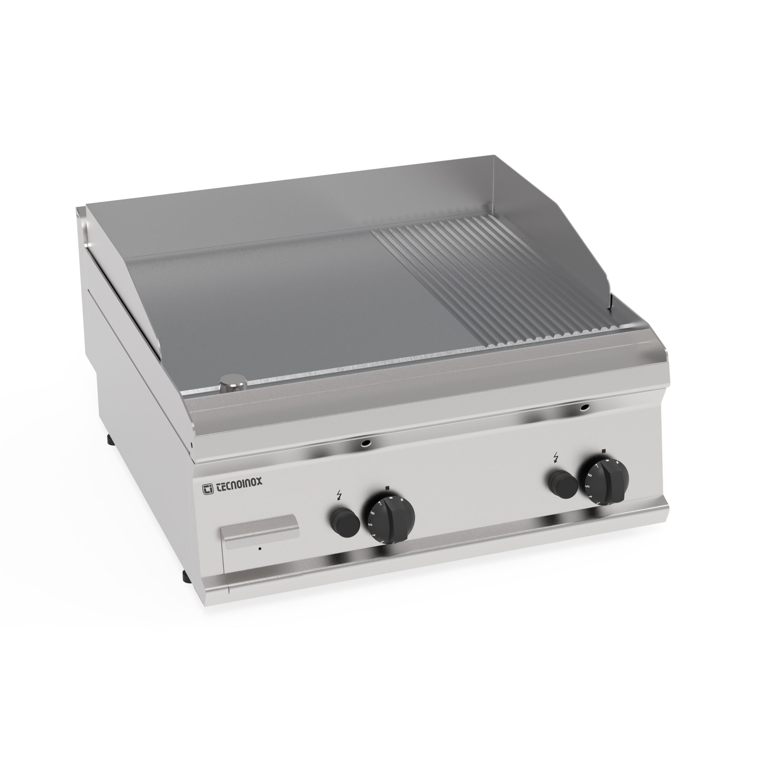 Fry-top pe gaz cu placă 1/3 striată, cromată periată (versiune de banc)