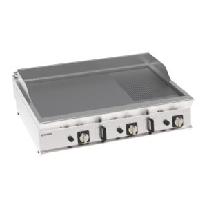 Grătar pe gaz cu placă 1/3 striată, cromată, periată (versiune pe banc)