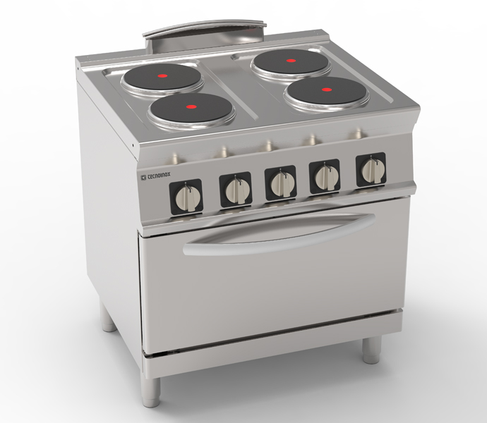 Aragaz electric cu 4 plăci rotunde ermetice pe cuptor electric cu convecție GN1/1