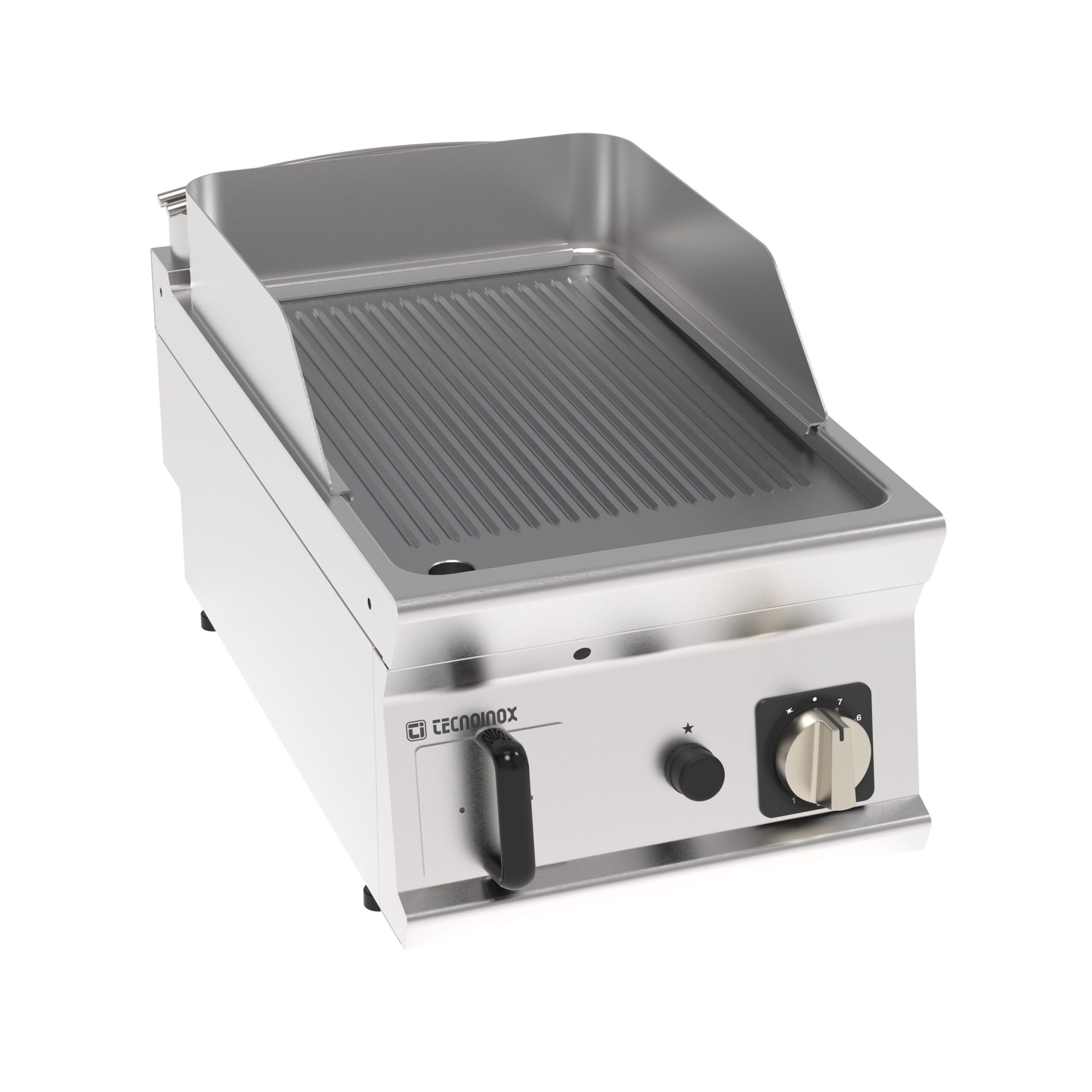 Grill pe gaz cu placă periată, cromată, striată (varianta de masă)