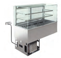 Vitrină frigorifică și ventilată pe cuvă refrigerată - 2 rafturi, pătrată (H=1375mm) (Închisă)