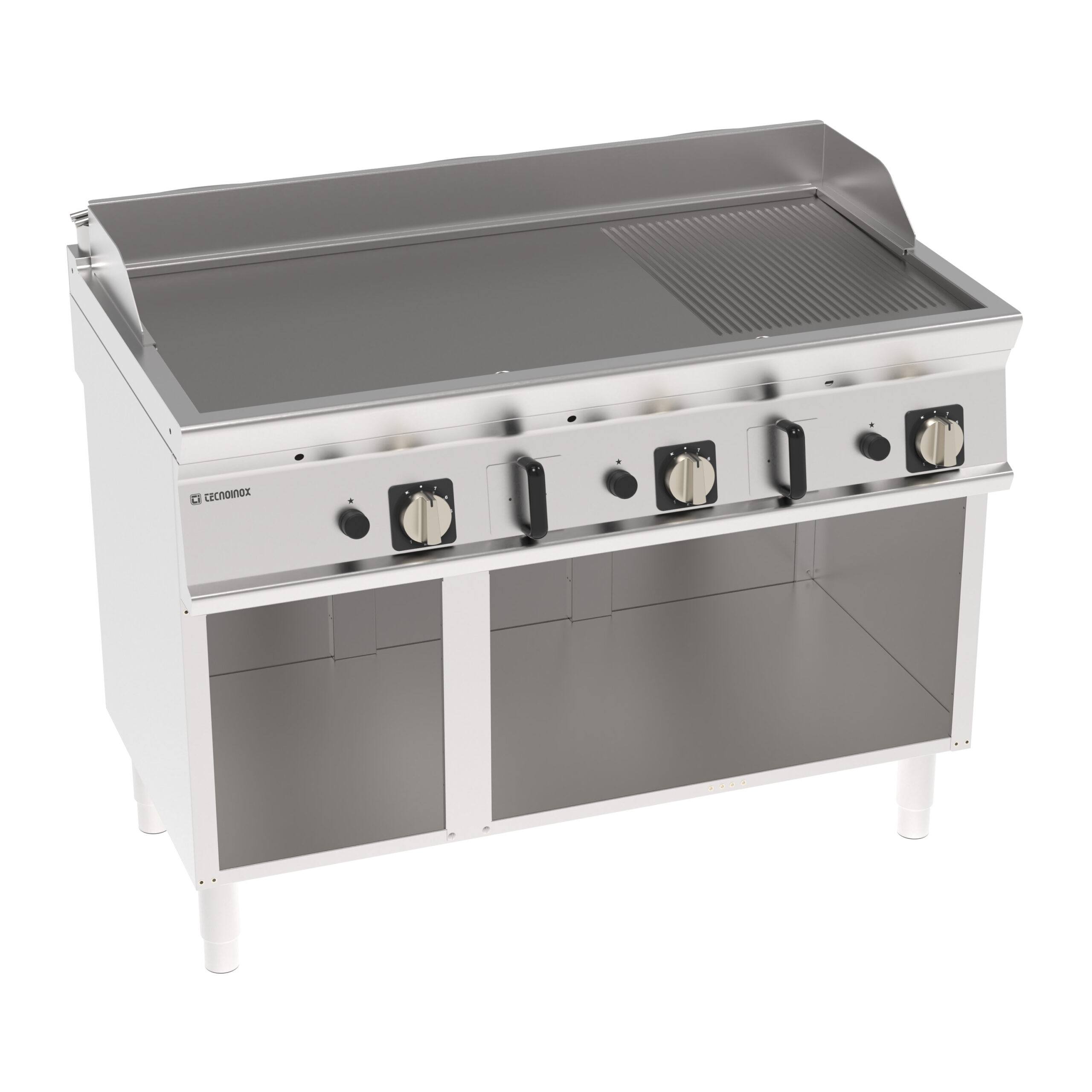 Grill pe gaz independent cu placă 1/3 striată pe dulap deschis