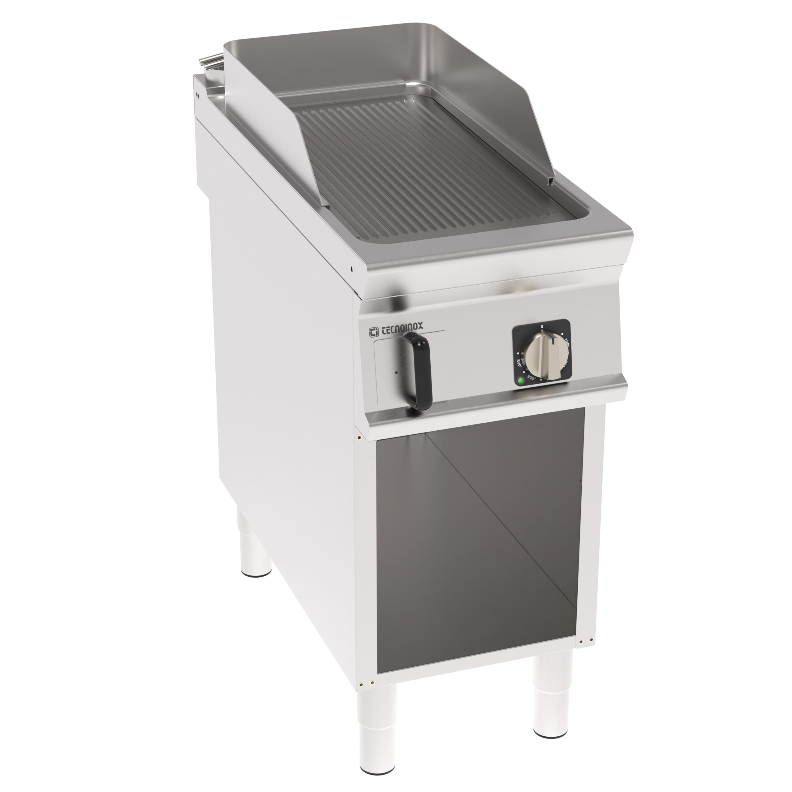 Grătar electric independent cu placă striată pe cabinet deschis