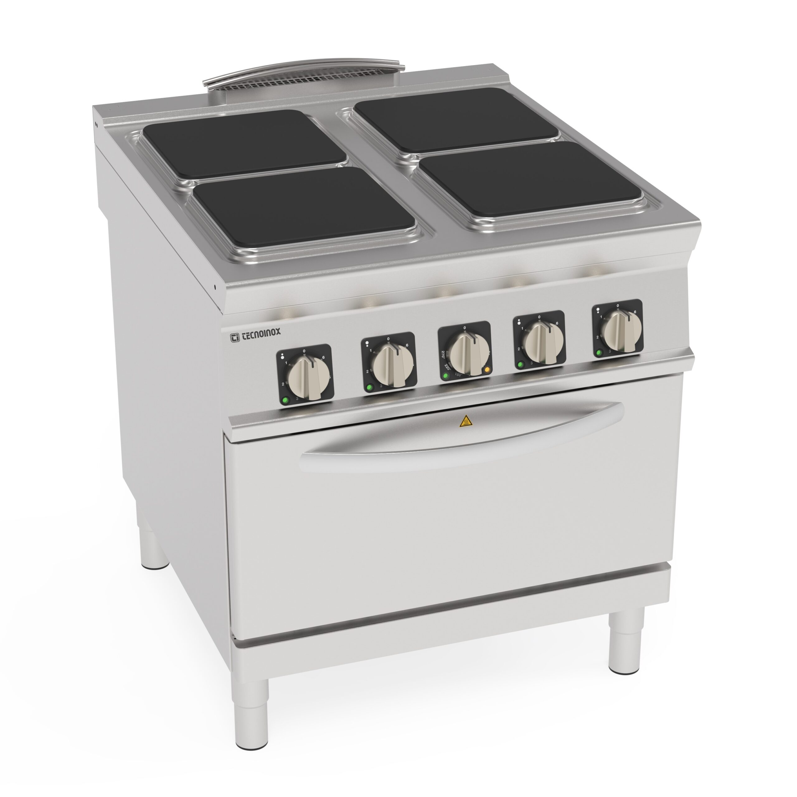 Aragaz electric cu 4 plite pătrate hermetice (30x30 cm) pe cuptor electric cu convecție GN1/1 cu 1 grilaj