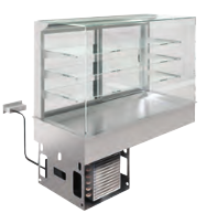 Vitrină refrigerată și ventilată pe blat refrigerat – 3 rafturi, pătrată EN (Închisă)