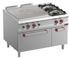Aragaz cu gaz cu placă radiantă, 2 arzătoare, cuptor GN 2/1, dulap neutru închis - SILVER 900