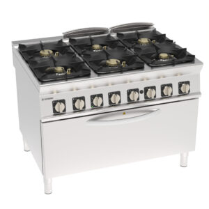 Aragaz pe gaz cu 6 arzătoare ermetice și grătare din fontă pe cuptor static pe gaz de mari dimensiuni și grill electric cu 1 grătar
