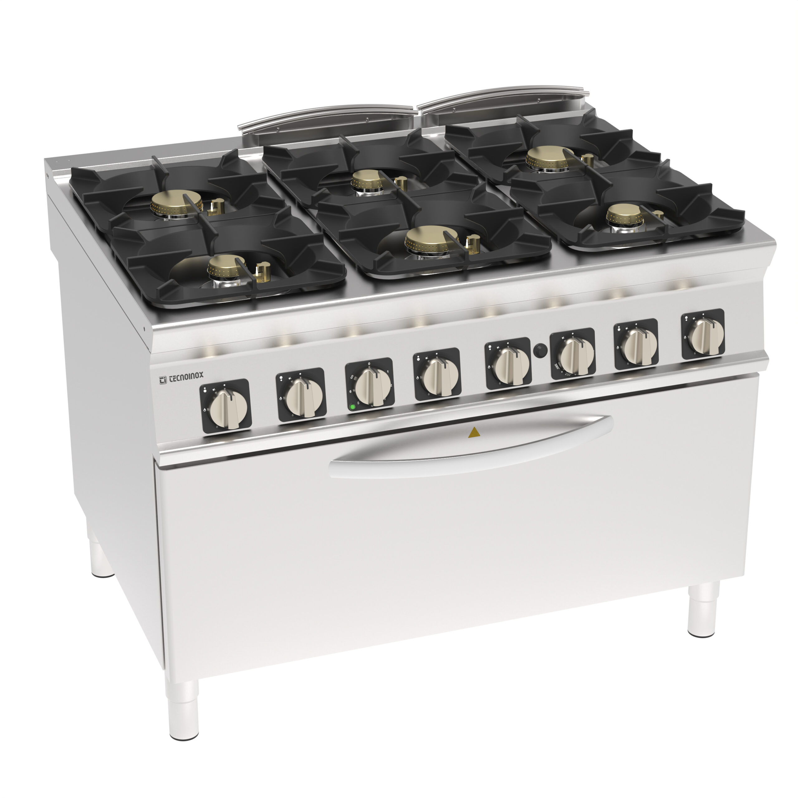 Aragaz pe gaz cu 6 arzătoare ermetice și grătare din fontă pe cuptor static pe gaz de mari dimensiuni și grill electric cu 1 grătar