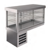 Vitrină frigorifică pe blat refrigerat - 2 rafturi, cu clapete și uși glisante (3 GN 1/1)