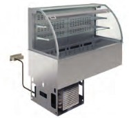 Vitrină refrigerată de perete pe cuvă refrigerată – 2 rafturi, curbă (Perdea)