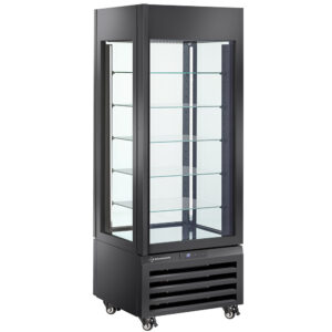 Vitrină complet vitrată 440 Lt., 1 nivel + 4 rafturi, ventilată - VIN (RAFTURI DIN LEMN) - NEGRU