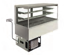 Vitrină frigorifică ventilată pe cuvă refrigerată - 2 rafturi, perdea de aer, geamuri izolate (Clapete)
