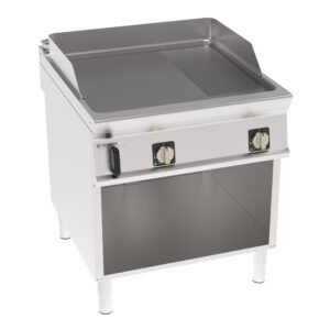 Grătar electric independent cu placă 1/3 striată pe cabinet deschis