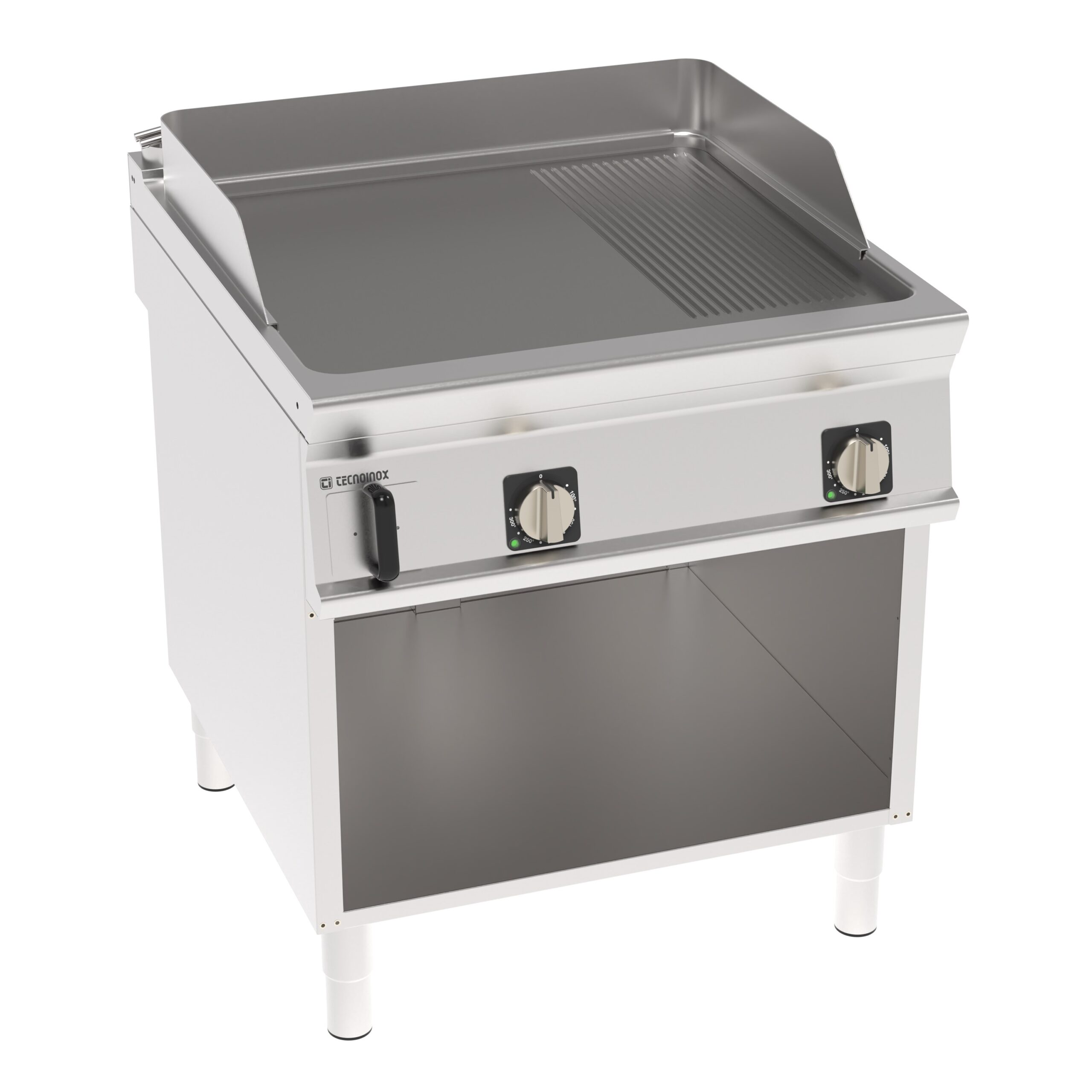 Grătar electric independent cu placă 1/3 striată pe cabinet deschis