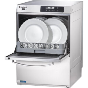 Mașină de spălat vase universală 500x500 cu dozator detergent, soluție clătire, pompă evacuare și pompă booster