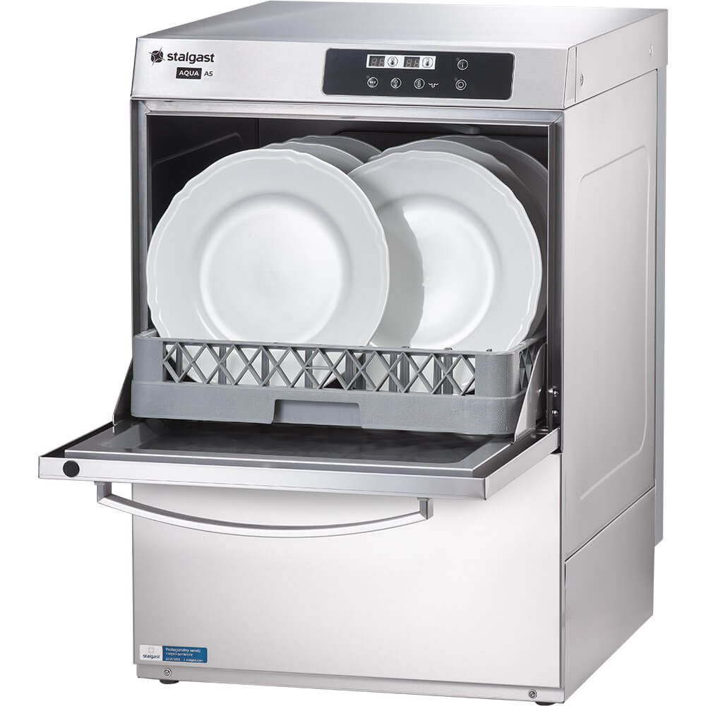 Mașină de spălat vase universală 500x500 cu dozator detergent, soluție clătire, pompă evacuare și pompă booster