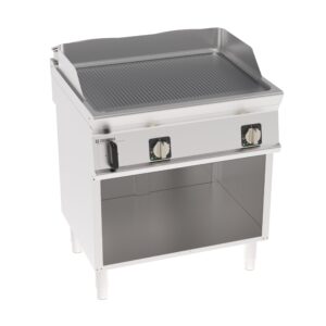 Grătar electric independent cu placă striată cromată periată pe dulap deschis