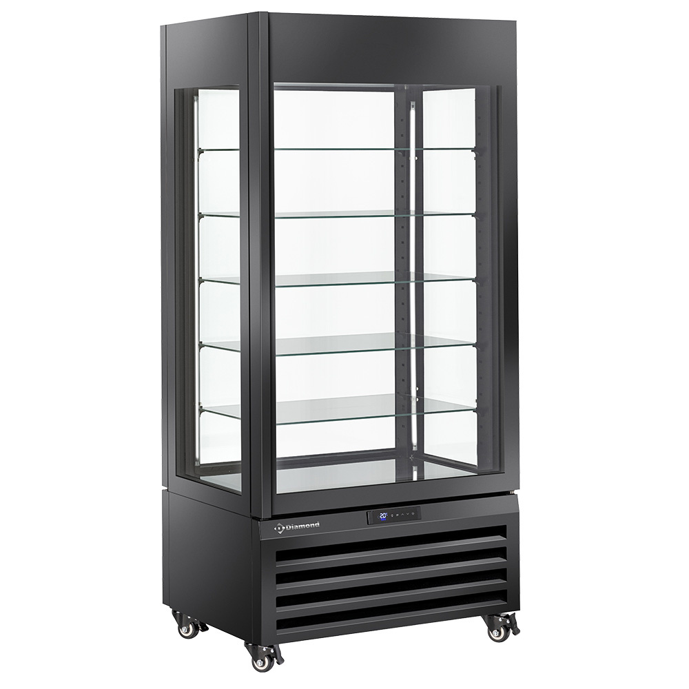 Vitrină complet vitrată 600 Lt., 1 nivel + 4 rafturi, ventilată - VIN (RAFTURI DIN LEMN) - NEGRU