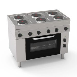 Aragaz electric cu 6 plite rotunde ermetice pe cuptor electric cu convecție