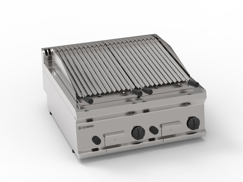 Grătar pe gaz cu rocă vulcanică, varianta top, cu grătar din inox în formă de V
