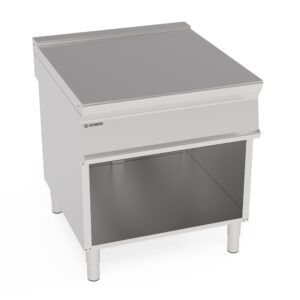 Blat de lucru de sine stătător Tecno90 cu un sertar pe cabinet deschis