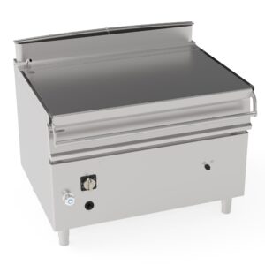 Tigaie basculantă pe gaz, de sine stătătoare, 120L, cu cuvă din oțel inoxidabil AISI 304, pe cabinet închis - mecanism de ridicare motorizat