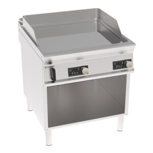 Grătar electric independent cu placă netedă cromată și control electronic pe cabinet deschis
