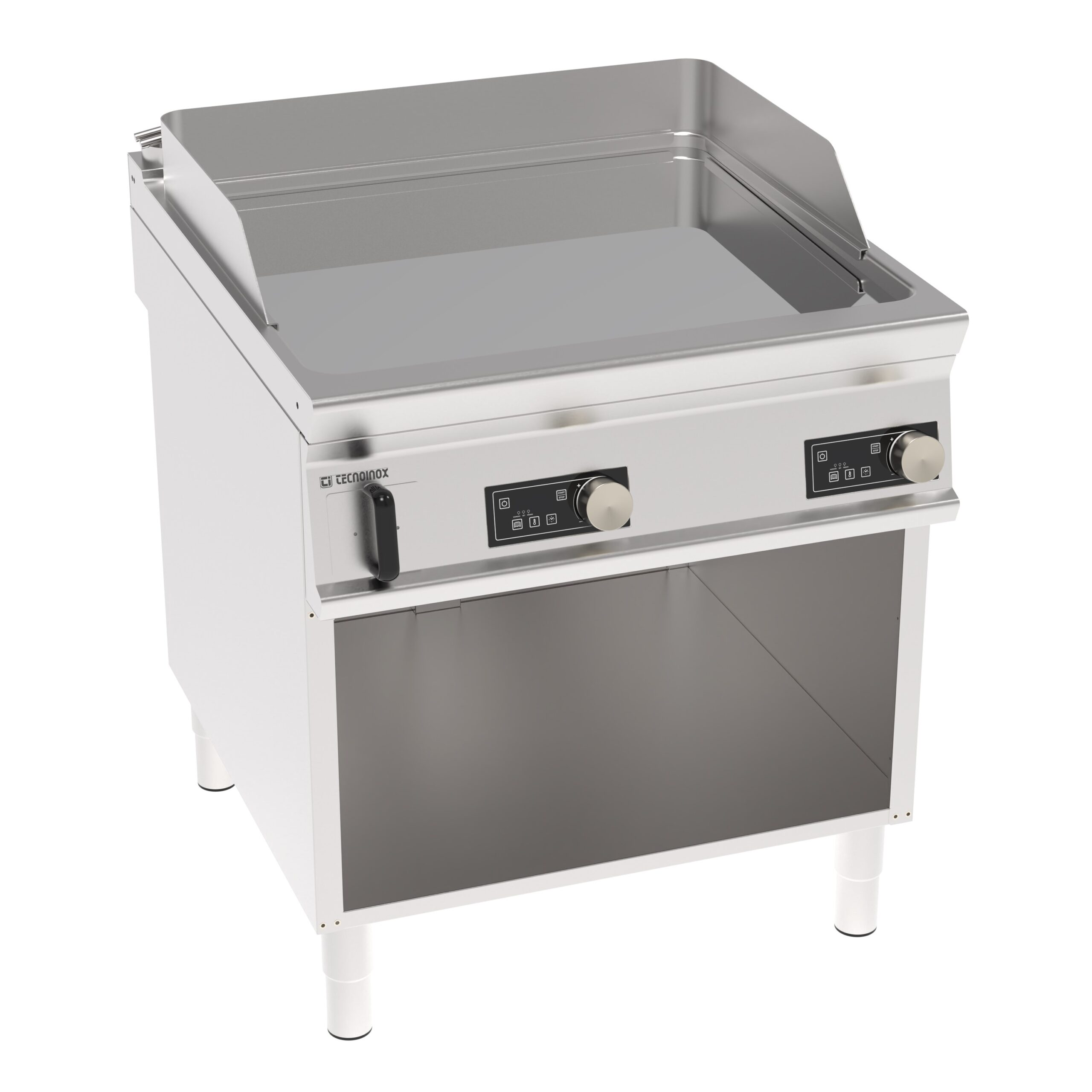 Grătar electric independent cu placă netedă cromată și control electronic pe cabinet deschis