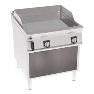 Grătar electric independent cu placă netedă cromată pe cabinet deschis