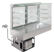 Vitrină frigorifică și ventilată pe blat refrigerat - 3 rafturi, pătrată (Clapete)