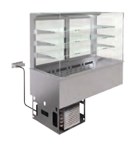 Vitrină frigorifică și ventilată pe cuvă refrigerată - 3 rafturi, pătrată (Perdea)