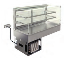 Vitrină frigorifică și ventilată pe blat refrigerat - 2 rafturi, pătrată (Închisă)