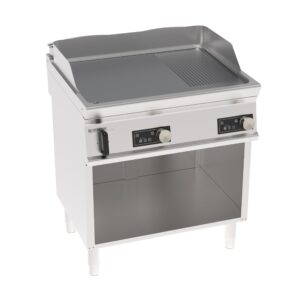 Grătar electric independent cu placă 1/3 striată cromată periată și control electronic pe dulap deschis