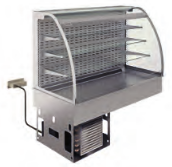 Vitrină frigorifică de perete pe blat refrigerat - 3 rafturi, curbată (3 GN 1/1)