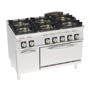 Aragaz pe gaz cu 6 arzătoare hermetice pe cuptor electric cu convecție GN1/1 cu 1 grătar