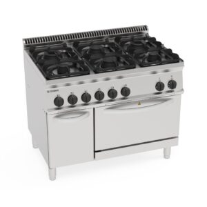 Aragaz pe gaz cu 6 arzătoare pe cuptor electric static GN2/1